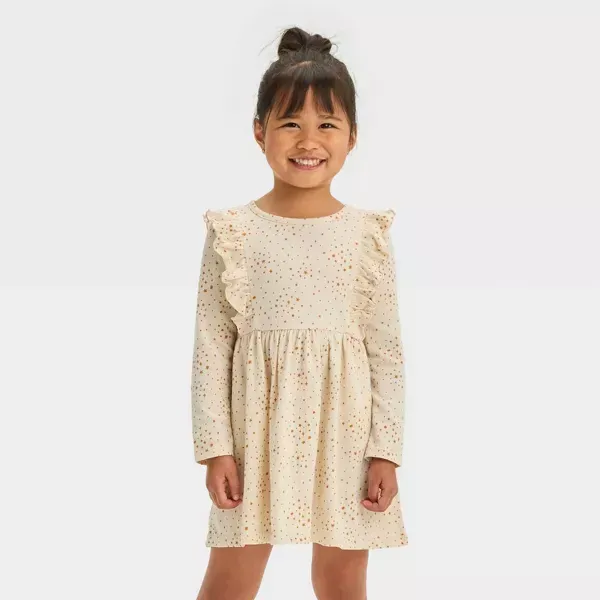 Photo 1 of 3T Toddler Girls' Toddler Girls' Knit Pucker Printed Long Sleeve Dress - Cat & Jack™
