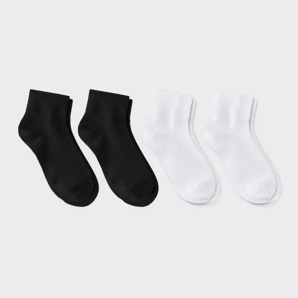 Photo 1 of *** 4 COUNT ***  Women's Ultra Smooth Supersoft Fine Gauge Knit Ankle Socks - Auden™ Black/White *** SIZE 4-10 ***