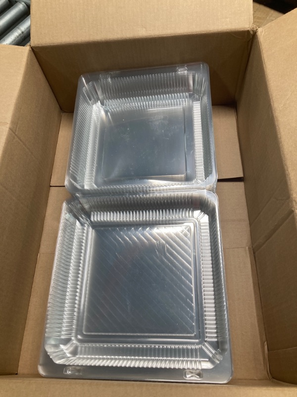 Photo 3 of 100 Pack Clear Plastic Containers with Lids 8 x 8 x 3 Hinged Food Take out Containers Disposable Clamshell Individual Slice Cake Box for Bakery, Dessert, Salads, Pasta, Cookies, Sandwiches