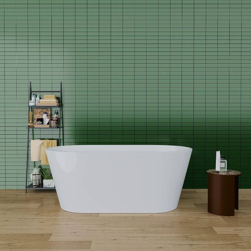 Photo 1 of 63 in. x 31.1 in. Acrylic Freestanding Contemporary Soaking Bathtub with Overflow and Drain in Gloss White