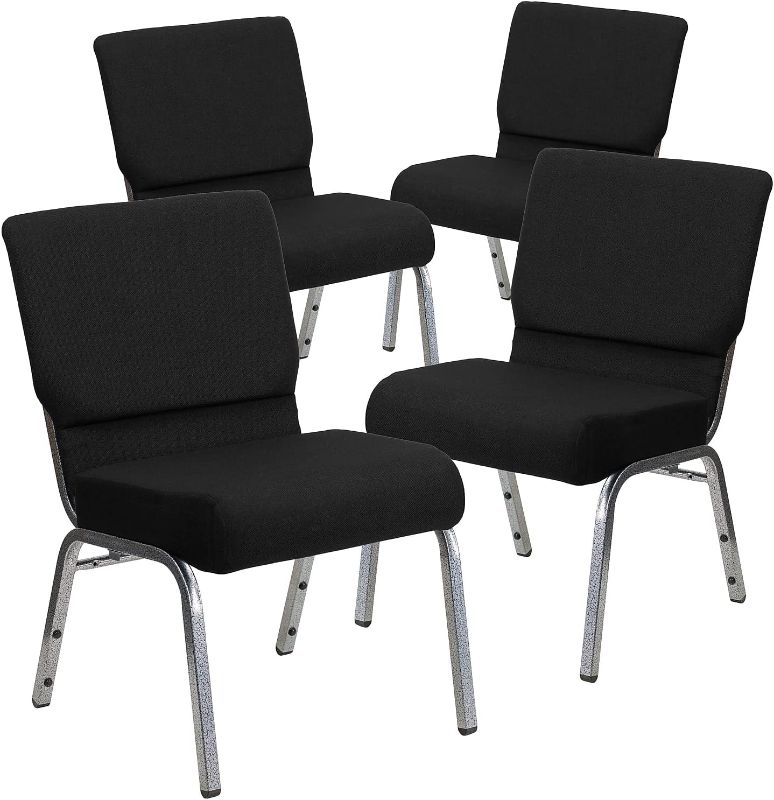 Photo 1 of *****NOT A COMPLETE SETS / MISSING BACK REST ******Flash Furniture 4 Pack HERCULES Series 21''W Stacking Church Chair in Black Fabric - Silver Vein Frame