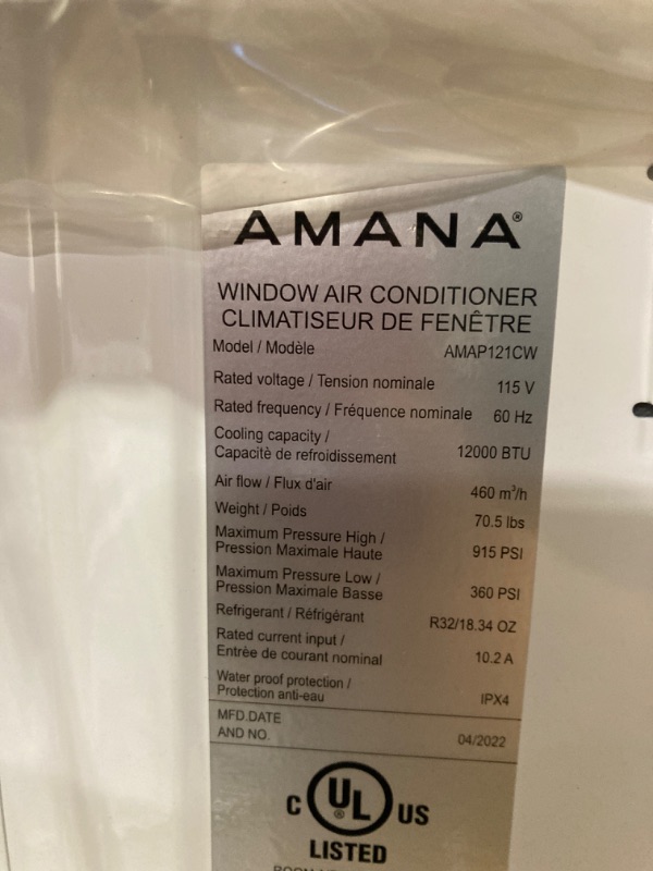 Photo 4 of ****SED***PARTS ONLY***SOLD AS IS **NO RETURNS ALL SALES ARE FINAL***Amana 12,000 BTU 115V Window-Mounted Air Conditioner Remote Control, White (AMAP121CW) 12,000 BTU Electronic