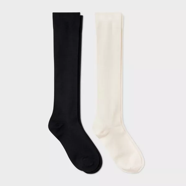 Photo 1 of 4 counts*****Women's Ultra Smooth Supersoft Fine Gauge Knit 2pk Knee High Socks - Auden™ Black/Ivory 4-10