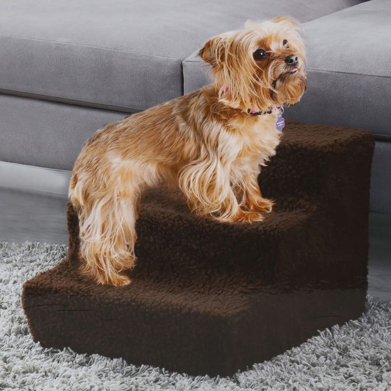 Photo 1 of  3 Step Dog Stairs - Indoor/Outdoor Dog Ramp Pet Step, Removable Brown Cover, Small Dog Steps Hold up to 40 Pounds