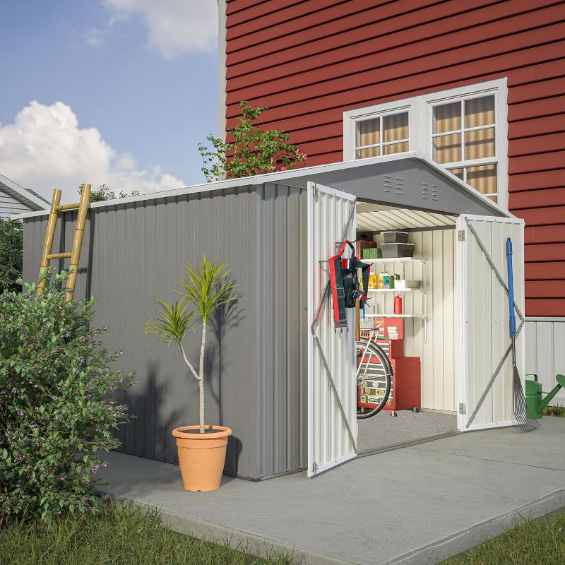 Photo 1 of 10 x 8 ft Large Metal Outdoor Storage Shed, 10x8ft Heavy Duty Garden Shed with Lockable Doors & Air Vent & Sloped Roof, Waterproof Storage Shed for Bike, Garbage Can, Lawnmower, Garden Tool