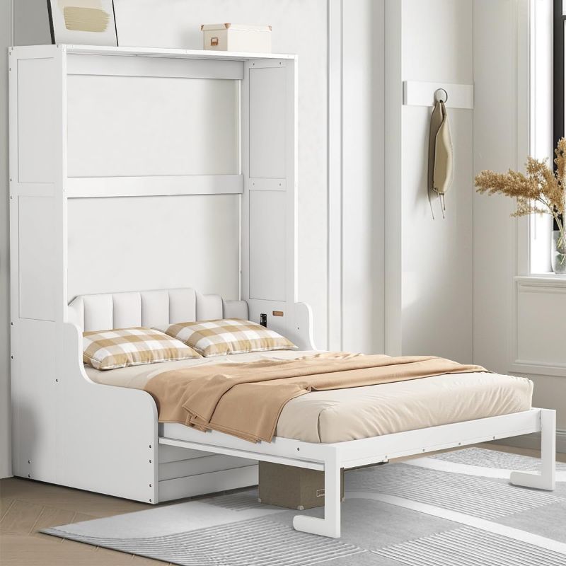 Photo 1 of ***ONLY BOX 1 OF 3***
Queen Size Murphy Bed,Vertical Wall Cabinet and Sofa Chaise with Pull Out Bed Frame for Bedroom Guest Room Small Space,WHITE 