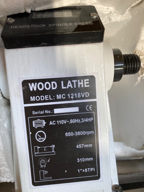 Photo 4 of 12" x 18" Wood Lathe, Benchtop Wood Lathe Machine 3/4 HP Infinitely Variable Speed 650-3800 RPM with Goggle for Woodworking, Woodturning