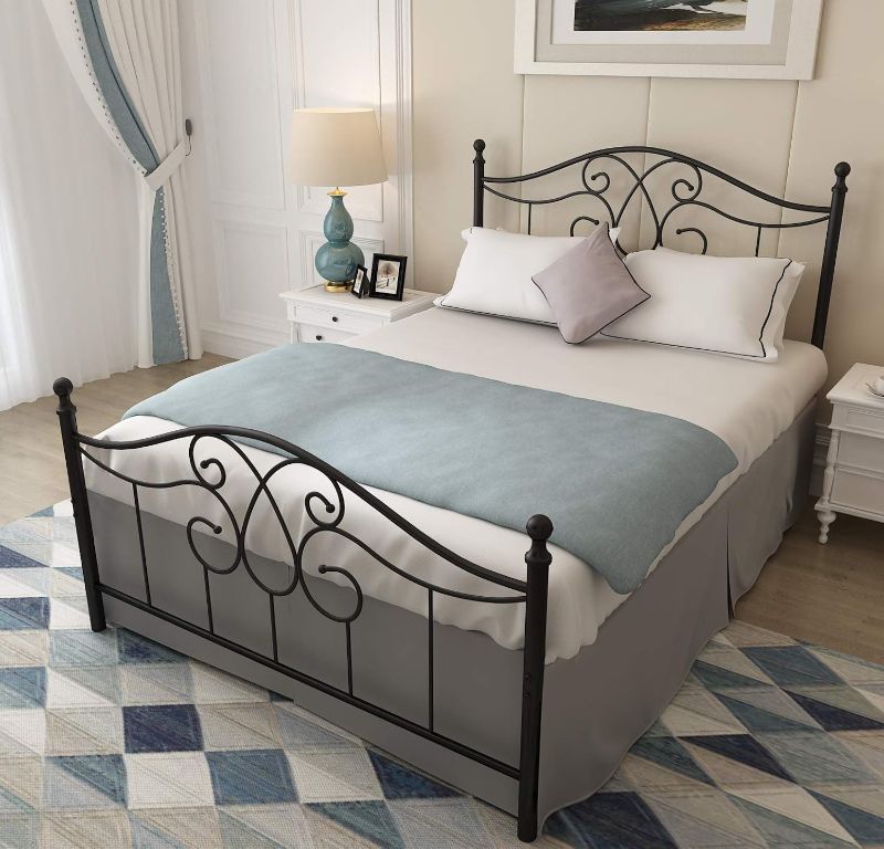 Photo 1 of 
YALAXON Vintage Sturdy Full Size Metal Bed Frame with Headboard and Footboard Basic Bed Frame No Box Spring Needed (Full,Black)