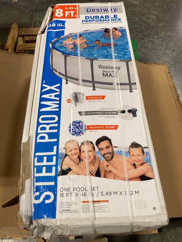 Photo 2 of ***BOX DAMAGE*** Bestway Steel Pro MAX 18 Foot x 48 Inch Round Metal Frame Above Ground Outdoor Swimming Pool Set with 1,000 Filter Pump, Ladder, and Cover 18' x 48"