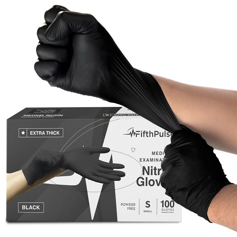 Photo 1 of ***USED**SIZE:SMALL**Disposable Black Nitrile Gloves Small 100 Count - Extra Thick 4.5 Mil - Powder and Latex Free Rubber Gloves - Surgical Medical Exam Gloves - Food Safe Cooking Gloves (S)