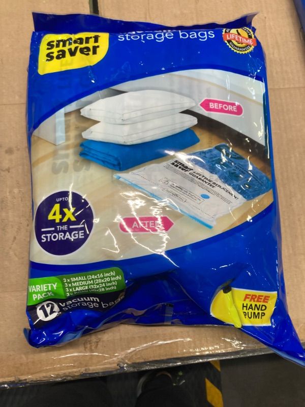 Photo 2 of 12 Pack Vacuum Space Saver Bags (3 Jumbo,3 Large,3 Medium,3 Small) for Clothes Storage, Bedding,Pillows, travelling, Vaccum Sealer Compression Airtight Reusable Bag with Travel Hand Pump 12 PACK(3X Jumbo,3X Large,3X Medium, 3XSMALL)