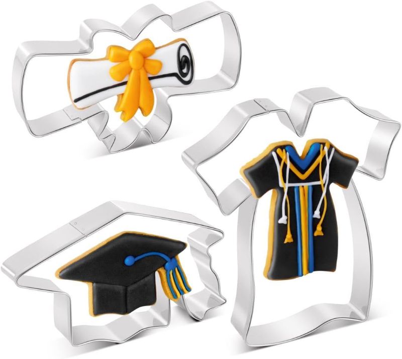 Photo 1 of 
Graduation Cookie Cutters Set 3 Pieces, Stainless Steel Graducation Cap Cookie Cutter, Diploma, Graduation Gown Dress Cookie Cutter for Graduation...*** 4 PACK***