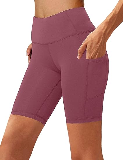 Photo 1 of Aoliks Women's 8" Biker Shorts with Pockets High Waist Tummy Control Running Workout Spandex Gym Volleyball Yoga Shorts Blush Pink Medium