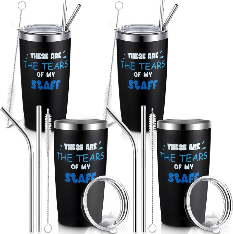 Photo 1 of 4 Pcs These Are the Tears of My Staff Travel Mug Gifts for Men Women Black 20 Oz Funny Travel Coffee Tumbler Gifts for Boss Manager Leader Assistant Principal Gifts Boss Day Gifts for Him
