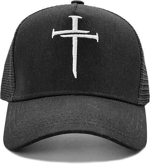 Photo 1 of  hristian Cross Jesus Hats, Religious Gifts for Men Women, Embroidered Trucker Cap Black