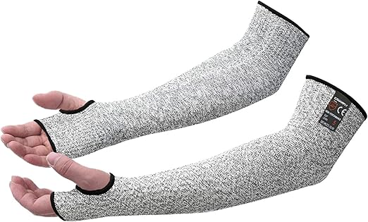 Photo 1 of CAWANFLY Protective Arm Sleeves, Level 5 Protection Cut Resistant Sleeve with Thumb Hole 1 Pair, 19.7" (Grey,Extra Large)
 