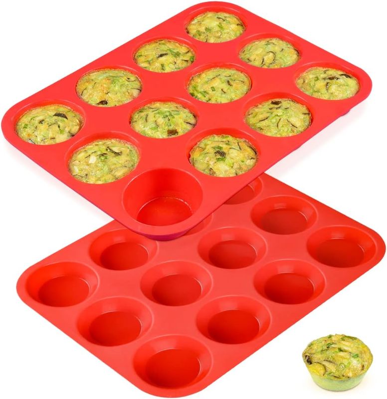 Photo 1 of 12 Cups Silicone Muffin Pan - Regular Size Cupcake Pan Muffin Tin for Baking Nonstick BPA Free