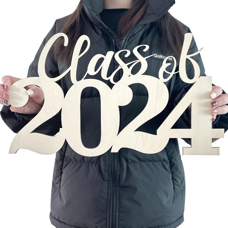 Photo 1 of Class of 2024 Wooden Sign Graduation Party Decorations 2024 First Day of School Wood Cutout Sign 2024 Ornament Graduation Photo Booth Prop Wood Sign
