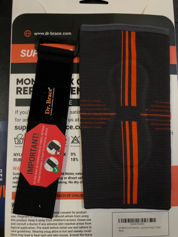 Photo 1 of DR. BRACE® Elite Elbow Brace Support, Breathable Elbow Compression Sleeve with Gel Pad for Golfer's, Tennis Elbow & Tendonitis Treatment & Pain Relief - With Removable Arm Wrap (Grey-Orange, X-Large)