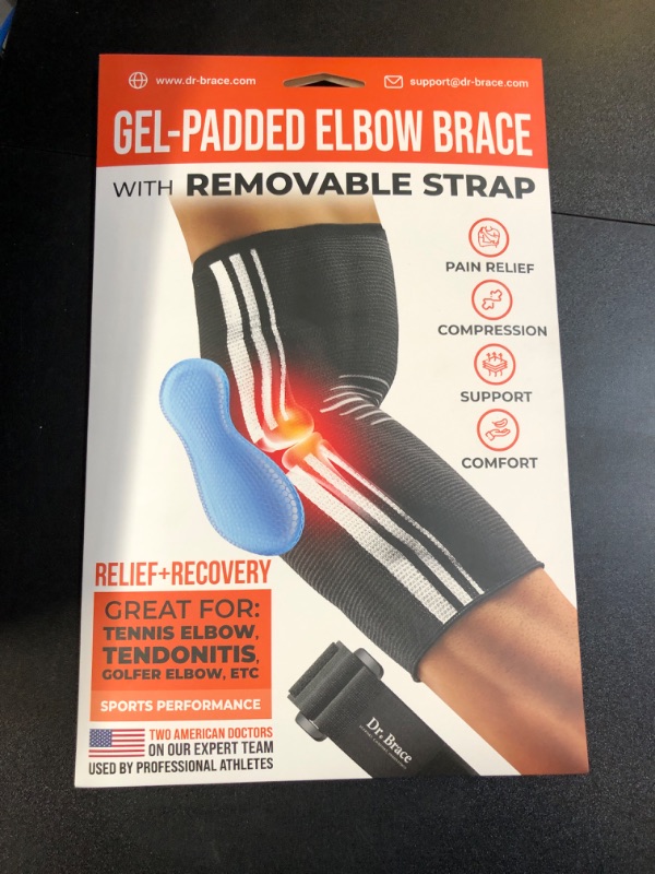 Photo 1 of DR. BRACE® Elite Elbow Brace Support, Breathable Elbow Compression Sleeve with Gel Pad for Golfer's, Tennis Elbow & Tendonitis Treatment & Pain Relief - With Removable Arm Wrap (Grey-Orange, X-Large)