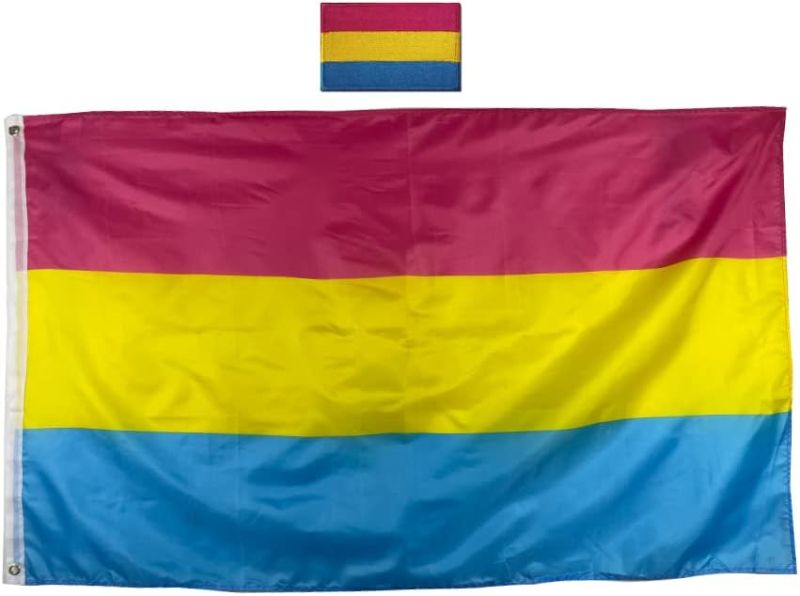 Photo 1 of Pansexual Flag 3x5 Feet with Pan Pride Embroidery Patch for Pride Month
