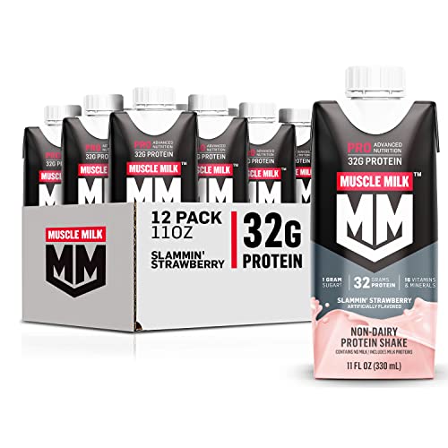 Photo 1 of Muscle Milk Pro Advanced Nutrition Protein Shake, Slammin' Strawberry, 11 Fl Oz Carton, 12 Pack, 32g Protein, 1g Sugar, 16 Vitamins & Minerals, 5g Fib (BB 08MAR25)