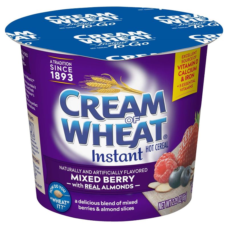 Photo 1 of Cream of Wheat Hot Cereal to Go Cups, Mixed Berry with Almonds, 2.29 Ounce (Pack of 6) (BB 21JUN24)
