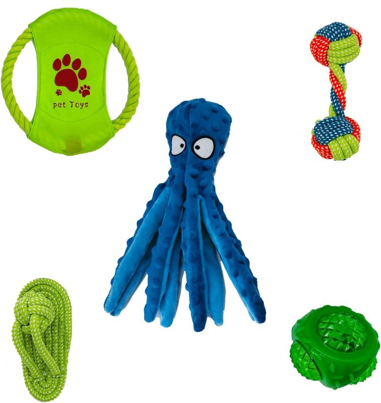 Photo 1 of Magafo  Dog Chew Toys Set with Squeaky Octopus and Interactive Rope Toys - Perfect for Your Active Dog!(Lightup Set)