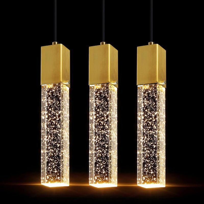 Photo 1 of SEENMING HOUSE Mini Integrated Hanging Crystal Kitchen Island Modern Concise Pendant Ceiling Light Fixture,for Kitchen Island Dining Room Bedroom Hallway,UL Listed (Brushed Bronze, 3 Pack)

