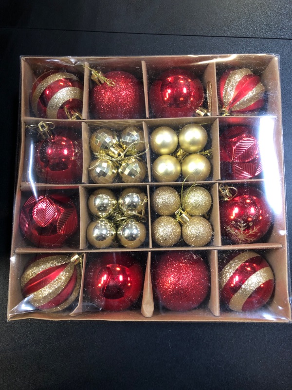 Photo 2 of 44Pcs Christmas Balls Ornaments for Xmas: Christmas Tree Decorations Hanging Baubles for Home Party Holiday Wedding Tree Decorations Xmas Gifts (Red & Gold)
