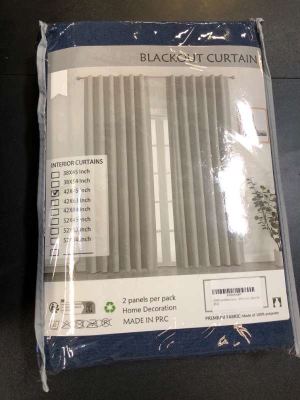 Photo 2 of SYSLOON Linen 100% Blackout Curtains for Bedroom 45 inches Long,Back Tab & Rod Pocket Curtains,Thermal Insulated Room Darkening Curtains for Living Room,Window Curtain Panel 42 x 45 in 2 Panels Navy