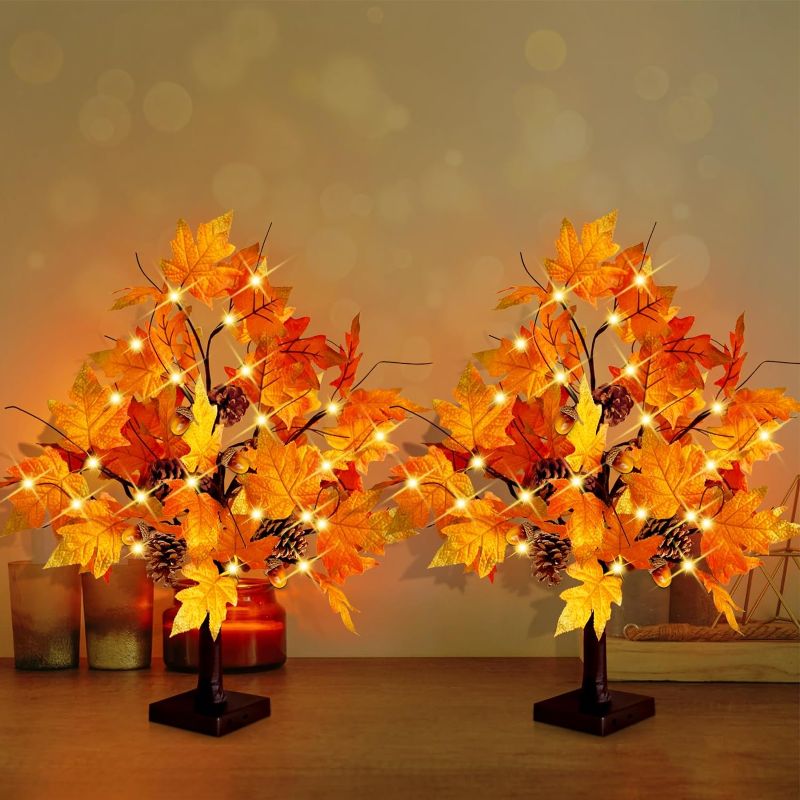 Photo 1 of CKE 18 Inch Artificial Fall Tree Lighted Maple Tree Battery USB Operated w/Timer, 24 LED Thanksgiving Decorations Table Lights Tree for Autumn Wedding Party Gift Indoor Outdoor Harvest Home Decoration PACK OF 1 