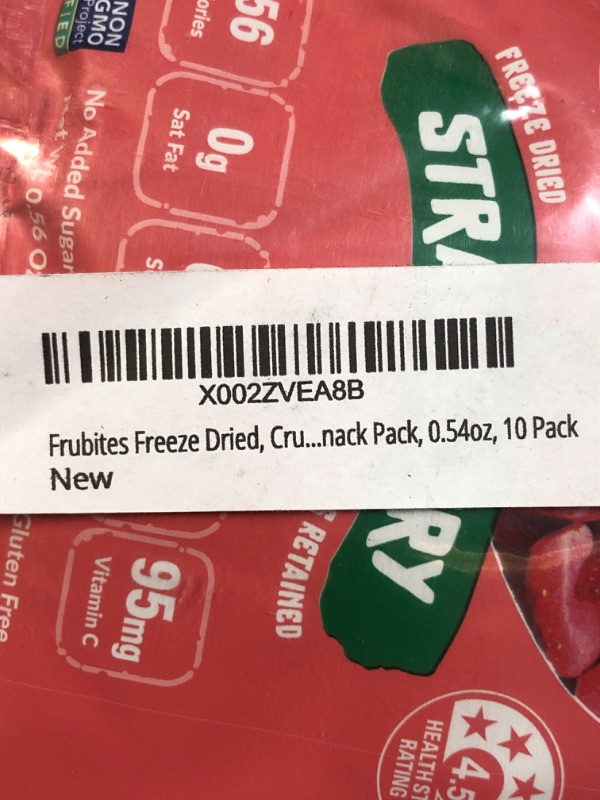 Photo 3 of Frubites Freeze Dried STrawberry, Crunchy Fruit Snacks, No Sugar |No Preservatives|Gluten-free, Vegan and Non-GMO - 0.54oz,10 Packs (BB 12/24)

