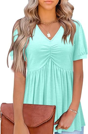 Photo 1 of BETTE BOUTIK Womens V Neck Short Sleeve Tunic Tops Dressy Summer Shirts Loose Comfy Blouses 3XL
 