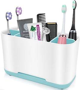 Photo 1 of Toothbrush Holder with Anti-Slip,Plastic Detachable for Easy Cleaning Multi-Functional Storage,Large Electric Toothbrush and Toothpaste Organizer Caddy for Bathroom Vanity,Sink,Countertop (Blue)
