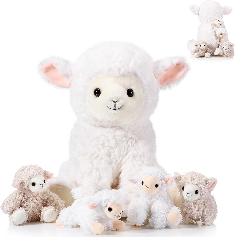 Photo 1 of Libima 5 Pcs Lamb Stuffed Animal Set 13 Inch Mommy Sheep Plush with 4 Cute Stuffed Baby Lamb Soft Cuddly Sheep Plushie for Boys Girls Birthday Party Favors Home Decor