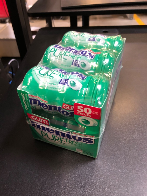 Photo 2 of Mentos Pure Fresh Sugar-Free Chewing Gum with Xylitol, Spearmint, 50 Piece Bottle (Bulk Pack of 6) Spearmint 6 (BB 06/2026)