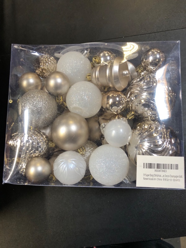 Photo 2 of SY Super Bang Christmas Ornaments Set, 50PCS Shatterproof Christmas Hanging Ornaments for Xmas Tree Decorations, for Indoor Holiday Party Thankgivings Christmas Decor-Champagne Gold. Champagne 50pcs
