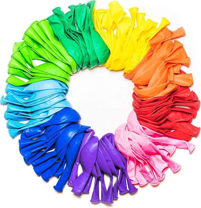 Photo 1 of Balloons Rainbow Set (100 Pack) 12 Inches, Assorted Bright Colors, Made With Strong Multicolored Latex, For Helium Or Air Use. Kids Birthday Party Pinata Decoration Accessory