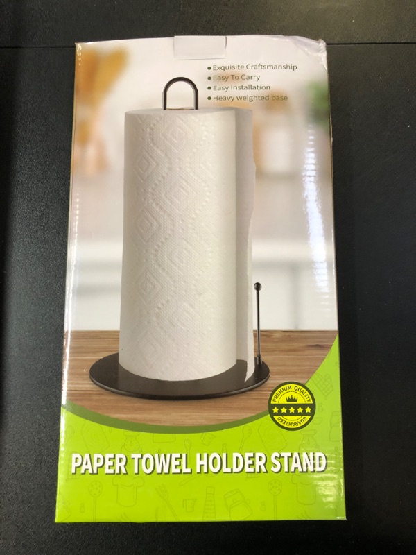 Photo 3 of Black Paper Towel Holder Countertop Stand,2 Pack Kitchen Roll Holder Standing Modern Paper Towel Holders Round base 2 Pack