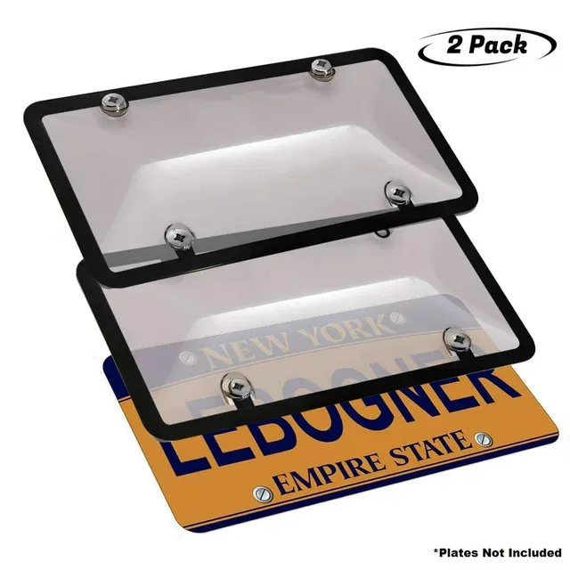Photo 1 of lebogner Car License Plates Shields and Frames Combo, 2 Pack Tinted Bubble Design Novelty Plate Covers to Fit Any Standard US Plates, Unbreakable Frame & Covers to Protect Plates, Screws Included License Plate Cover With Frame - Tinted