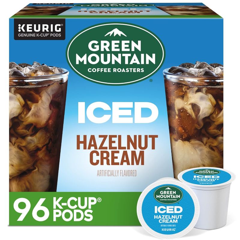 Photo 1 of Green Mountain Coffee Roasters ICED Hazelnut Cream, Single Serve Keurig K-Cup Pods, Flavored Iced Coffee, 96 Count (4 Packs of 24) (BB 01/20/2024)