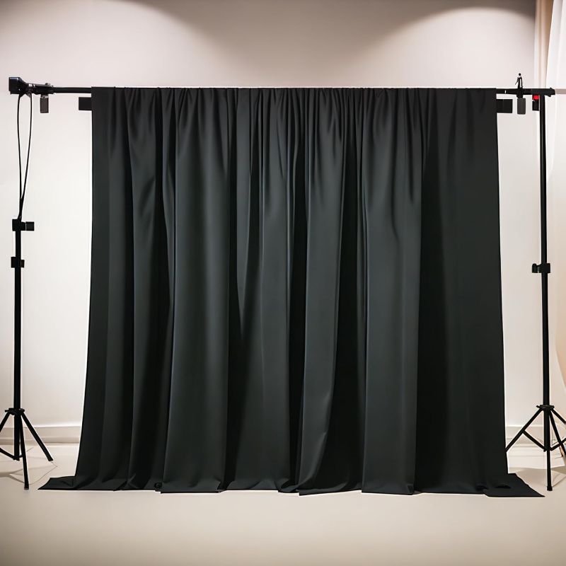 Photo 1 of LONGYONG Backdrop Curtains for Parties Photoshot Decorations, Water Resistant Backdrop Drapes for Wedding Birthday Party Photography Background 5ft×10ft, 4 Panels, Black
