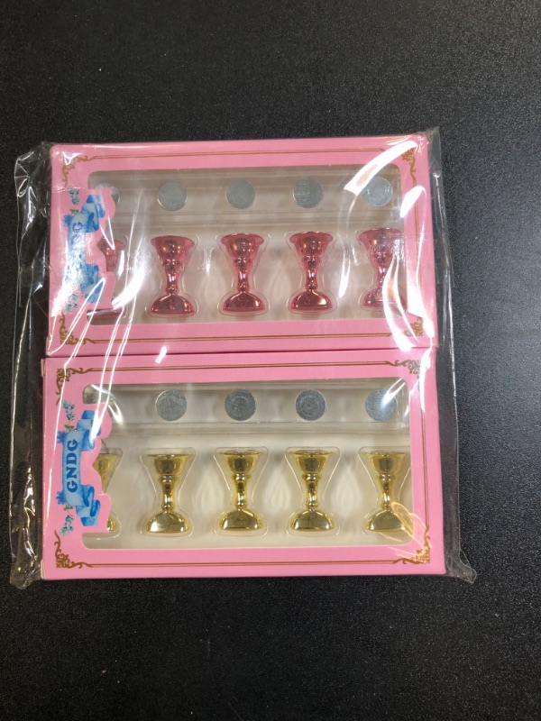 Photo 1 of 2 Set Acrylic Nail Practice Stand Magnetic Nail Tip Art Display Stand Holder Manicure Tool with Reusable Adhesive Putty Clay for Home Salon Makeup (MetalPink & Gold)

