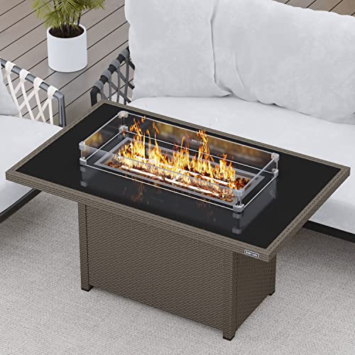 Photo 1 of  glass wind guard only!!!!EAST OAK 52 Propane Fire Pit Table 60000 BTU Aluminum Rattan Rectangle Outdoor Gas Firepits Tempered Glass Tabletop with Glass Wind Guard Table Lid
