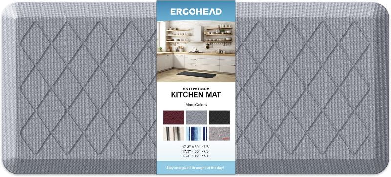 Photo 1 of Ergohead 7/8 inchs Thick Anti Fatigue Kitchen Mat, Non Slip Ergonomic Floor Comfort Mat, Chshioned Standing Mat Kitchen Decor for Home, Kitchen, Office, Garage (Diamond Gray, 17.3" x 39" -0.87")
