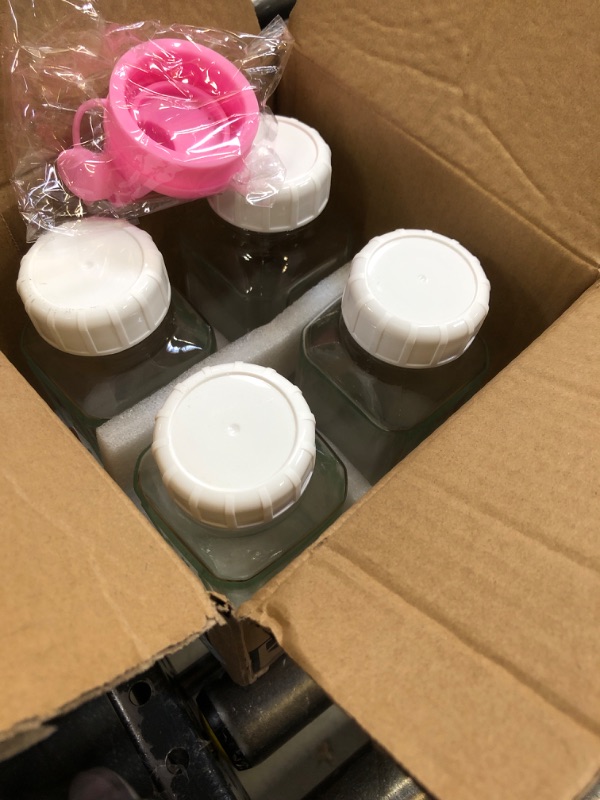 Photo 2 of 4 Pack 16 Oz Square Glass Milk Bottle With A Silicone Dispenser Cap, Glass Juice Bottles with Airtight Screw Lid, Drinking Bottles With Capacity Marks
