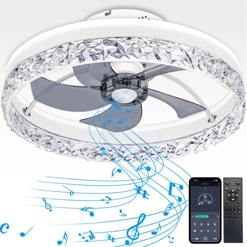 Photo 1 of Baycnic Low Profile Ceiling Fan with Light,Flush Mount Ceiling Fan with Bluetooth Speakers,Remote APP Control,6-Speeds Reversible Blade,for Bedroom Kitchen Living Room,20inch
