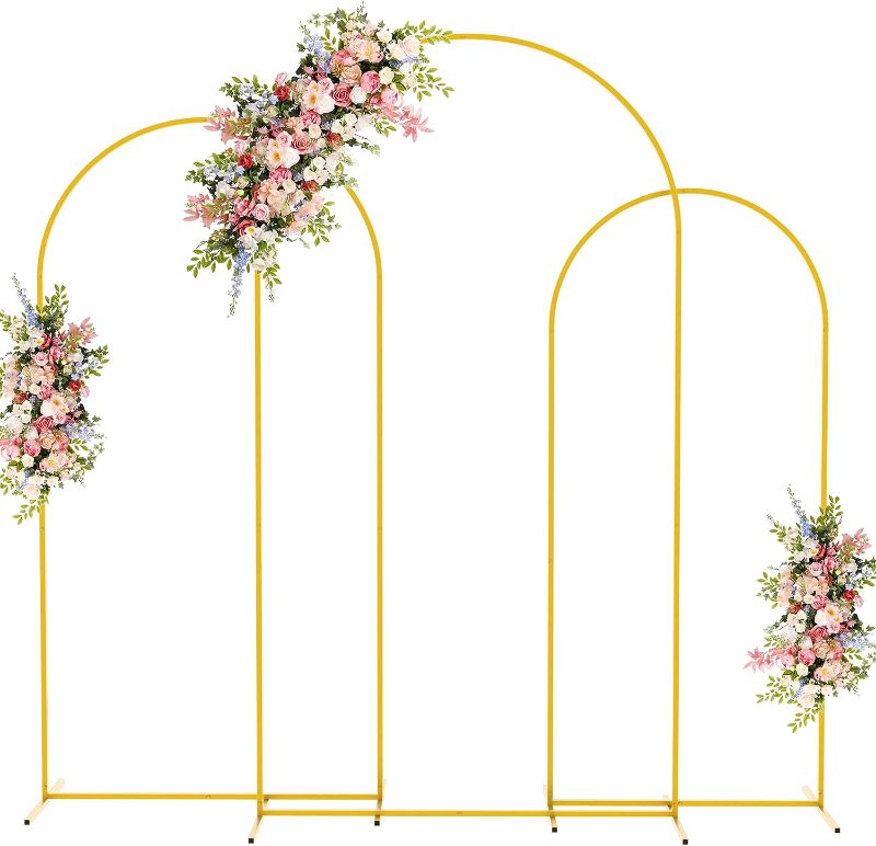 Photo 1 of Fomcet Metal Arch Backdrop Stand Set of 3 Gold Wedding Arch Stand 7.2FT & 6.6FT & 6FT Arched Backdrop Frame for Birthday Party Baby Shower Graduation Ceremony Decoration
