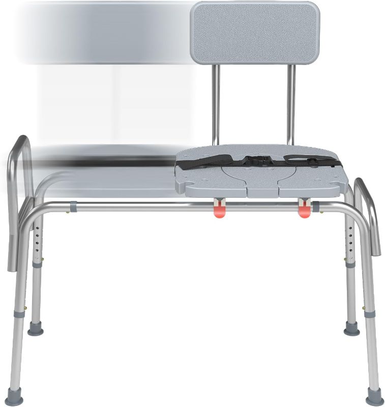 Photo 1 of WAYES Sliding Shower Chair and Tub Transfer Benches with Cutout Access, Adjustable Seat Height and Safety Belt, Bath and Shower Safety for Seniors, Quick Tool-Less Assembly
